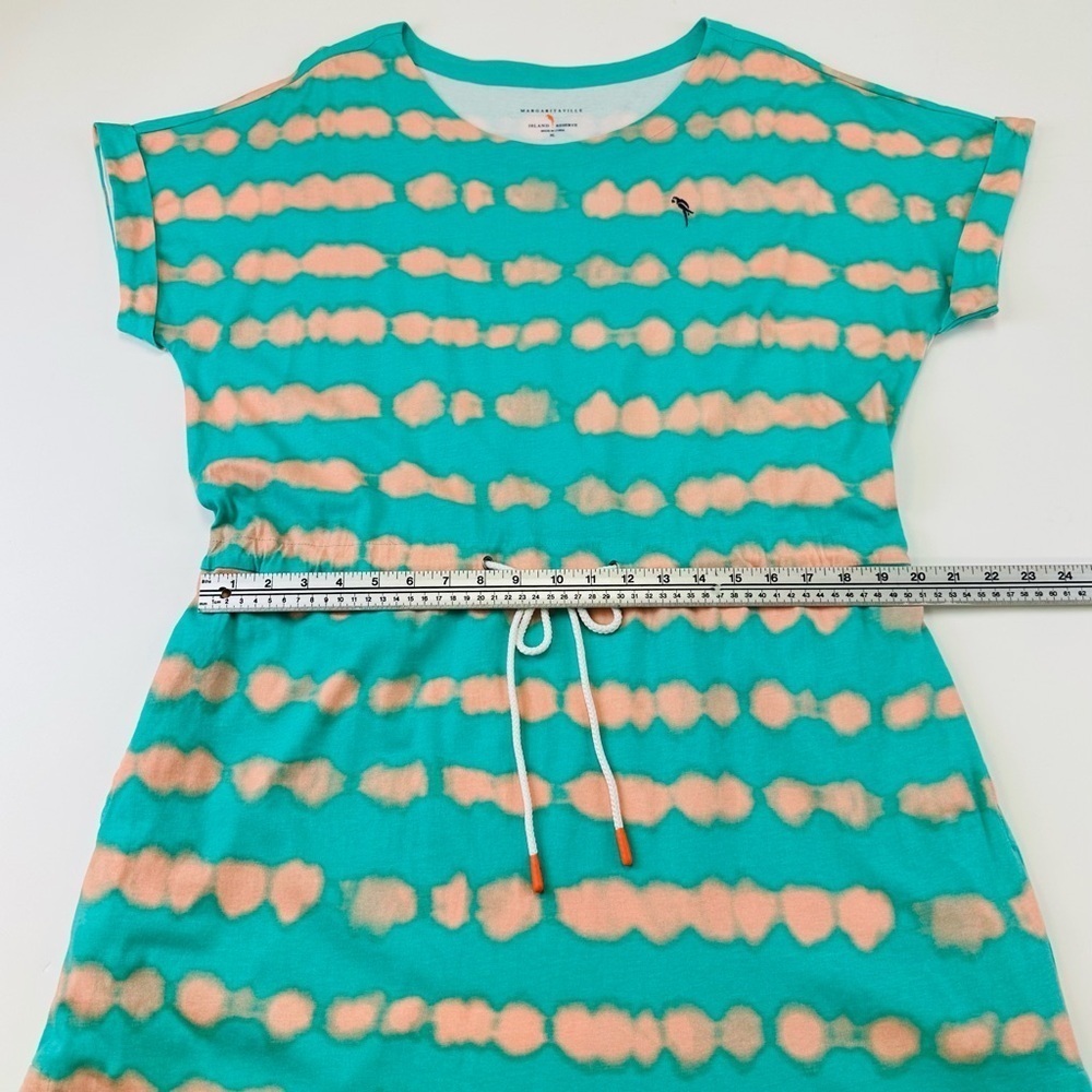 Beachy jersey cotton Dress Turquoise peach drawstring waist XL pockets Casual - Picture 9 of 15